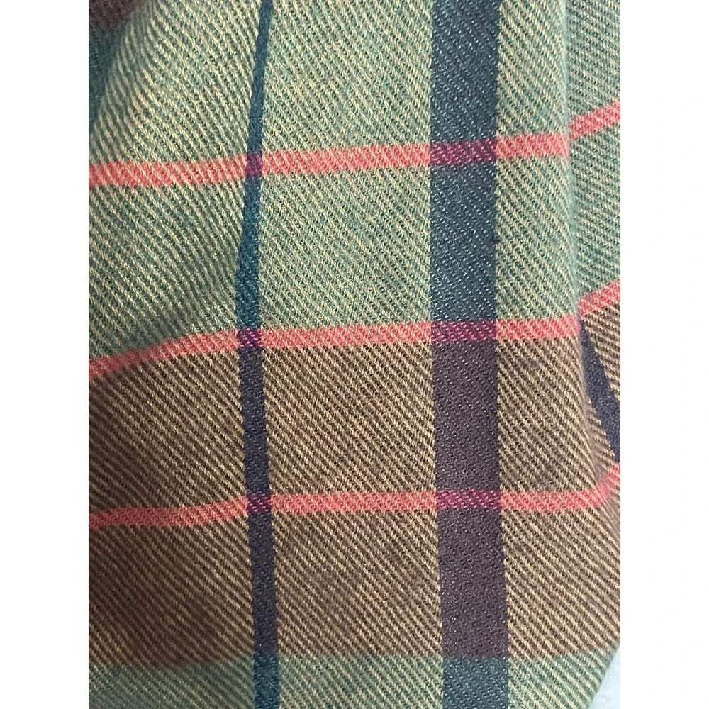 100% Cashmere Infinity Scarf Tartan Plaid Frayed Edge Hem 64